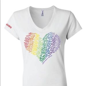 LoveWins Heart w/ Scripture Rainbow V Neck Tee